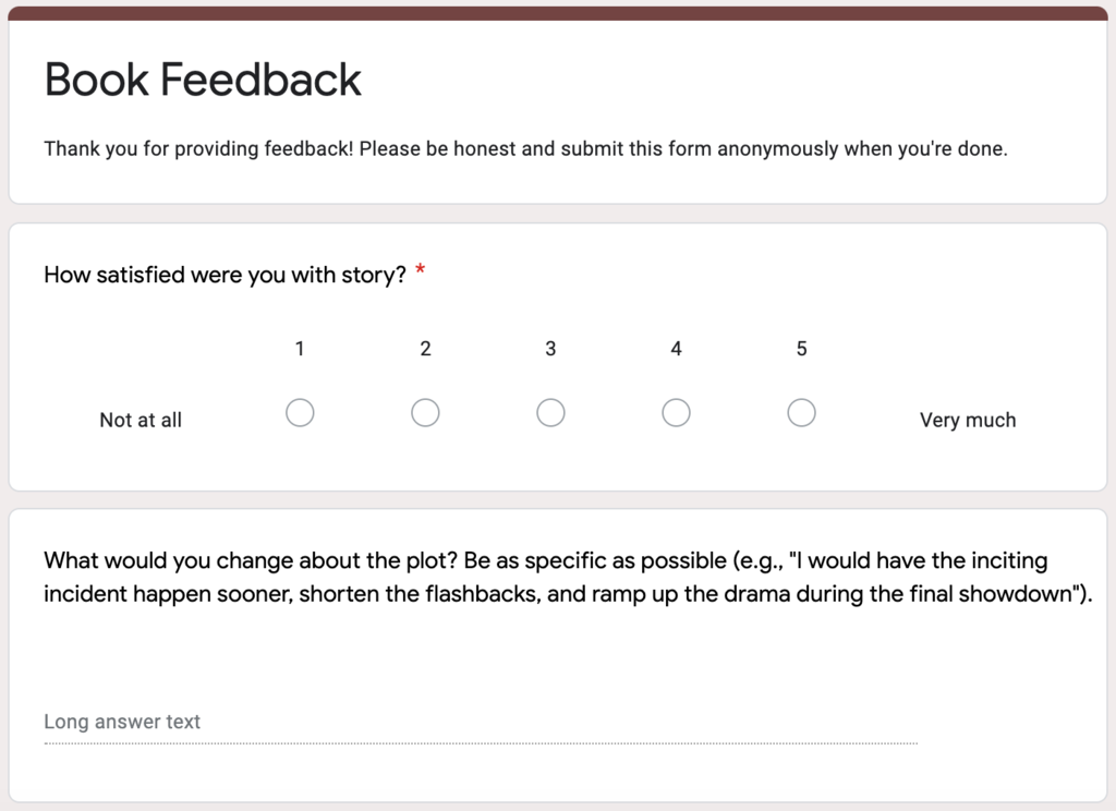 How to publish a book | Sample feedback form