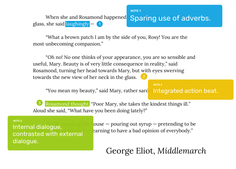Dialogue examples - annotated passage of Middlemarch by George Eliot