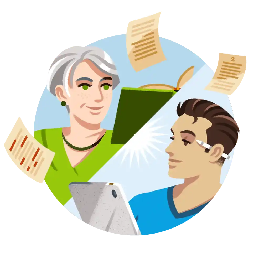 Drawing of an author and editor