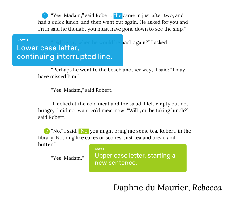 Dialogue examples - annotated passage of Rebecca by Daphne du Maurier