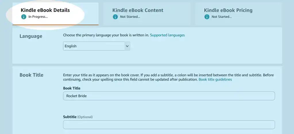 Kindle eBook Details on Amazon KDP