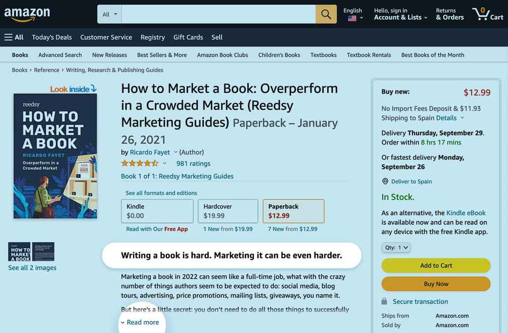 How an Amazon book description looks like