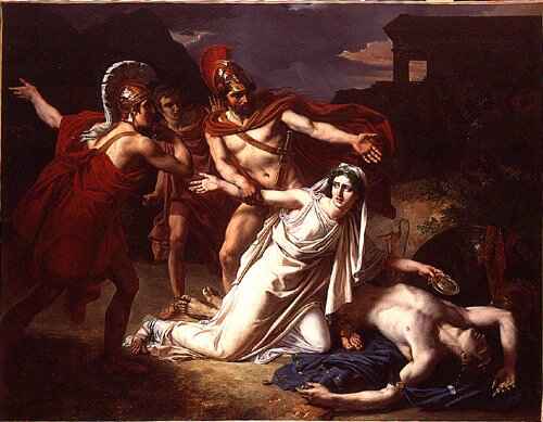 Painting of Antigone burying her brother