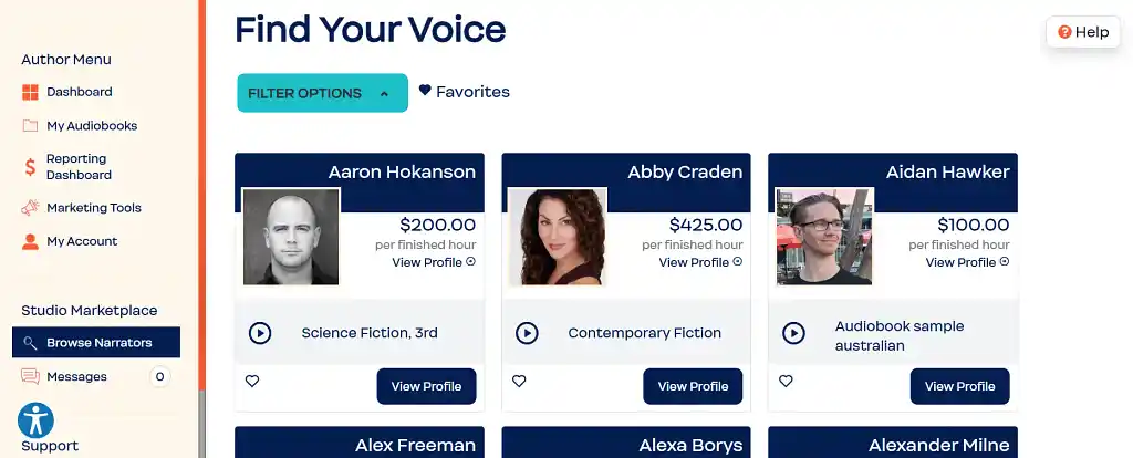 Author's Republic's Browse Narrators page