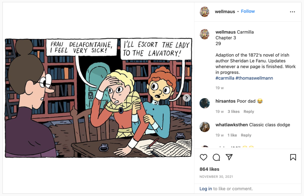 How to make a comic book: a screenshot of Thomas Wellman's Instagram comic