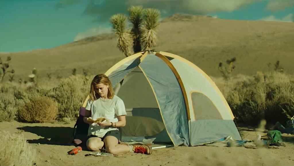 Cheryl camping in the woods in the movie Wild