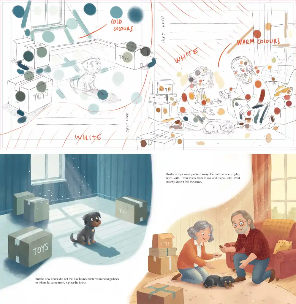 Applying different colors to a picture book scene