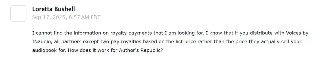 Customer support request for more information on royalty terms