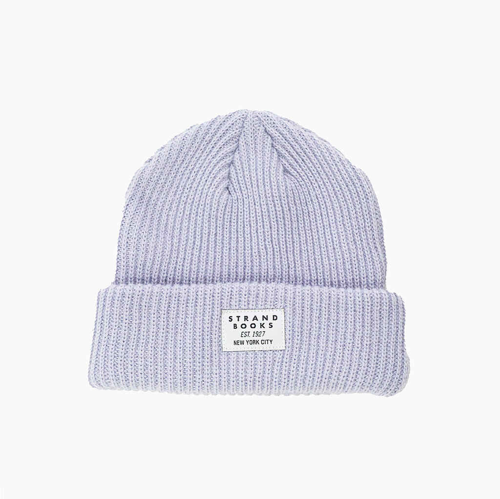 A beanie by Strand Books, in light purple.
