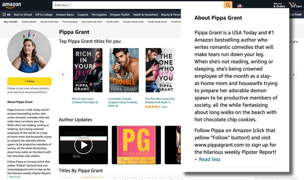 The Amazon page for author Pippa Grant.
