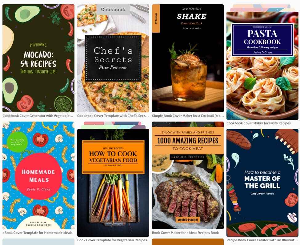 Examples of cover templates for cookbooks on Placeit