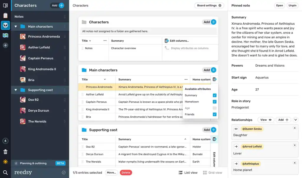 Create character profiles in Reedsy Studio