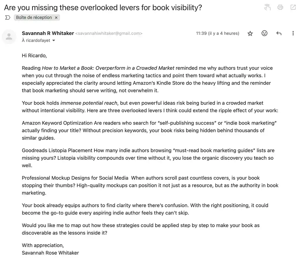 Screengrab of an AI-Generated Marketing "Expert" Outreach Scam