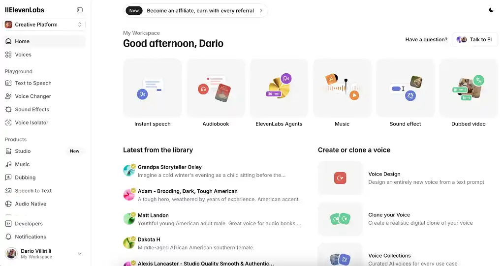 ElevenLabs' Interface
