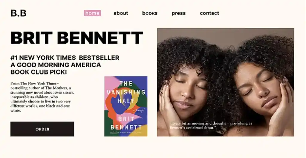 Screenshot of Brit Bennett's website