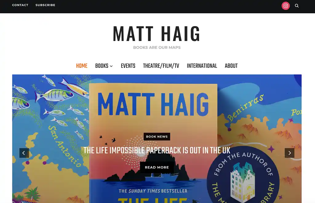 Screenshot of Matt Haig's website