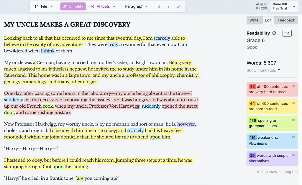 Hemingway readability feedback