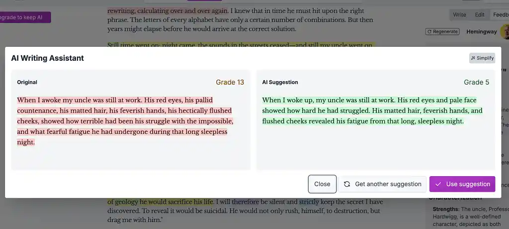 Ai suggestions in hemingway, screengrab