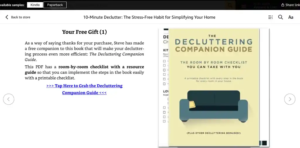 Screenshot of a reader magnet inside a book preview