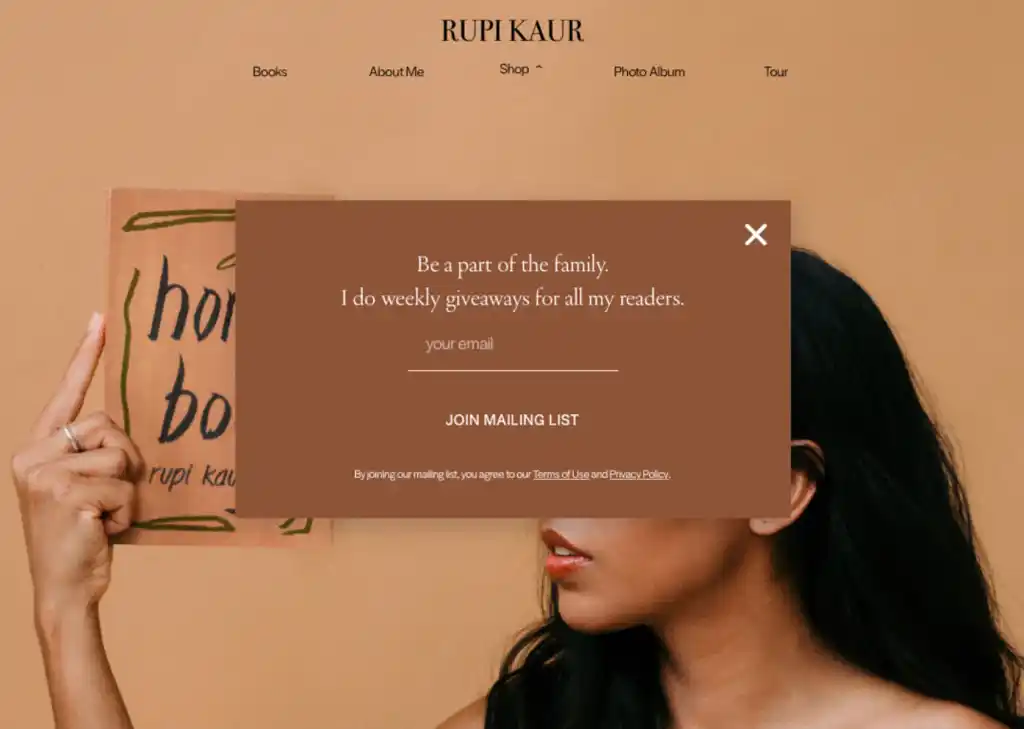 Screenshot of poet Rupi Kaur's weekly giveaways