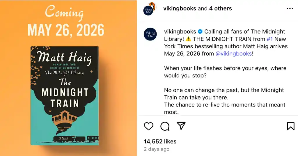 Screenshot of a book cover reveal on Instagram