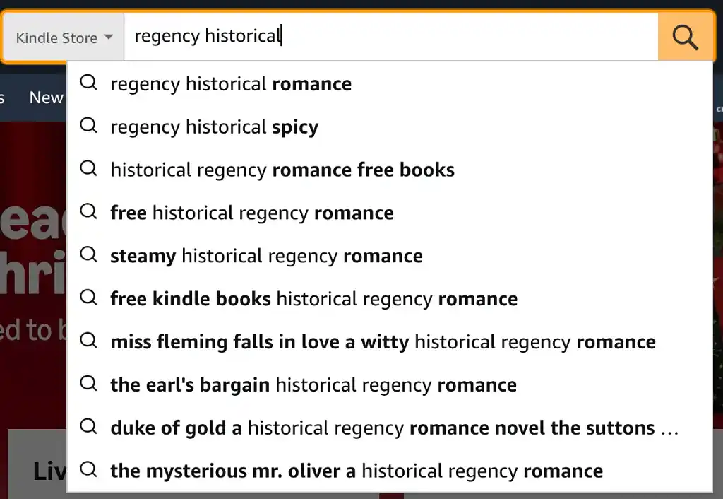 Screenshot showing the Amazon autocomplete search function