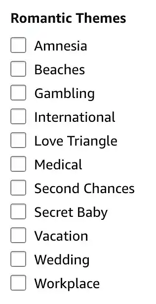 Screenshot of sidebar categories for the romance genre