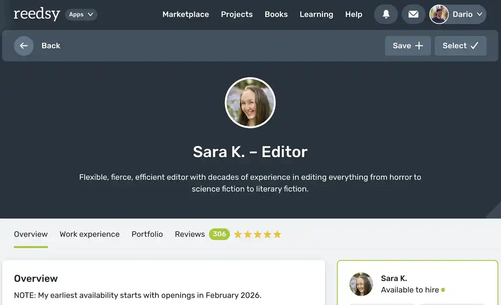 Sara K editor on reedsy