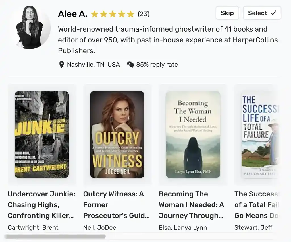 A ghost writer profile to review