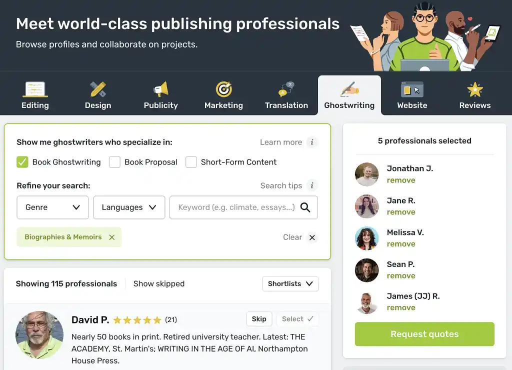 Ghostwriters available on Reedsy's marketplace