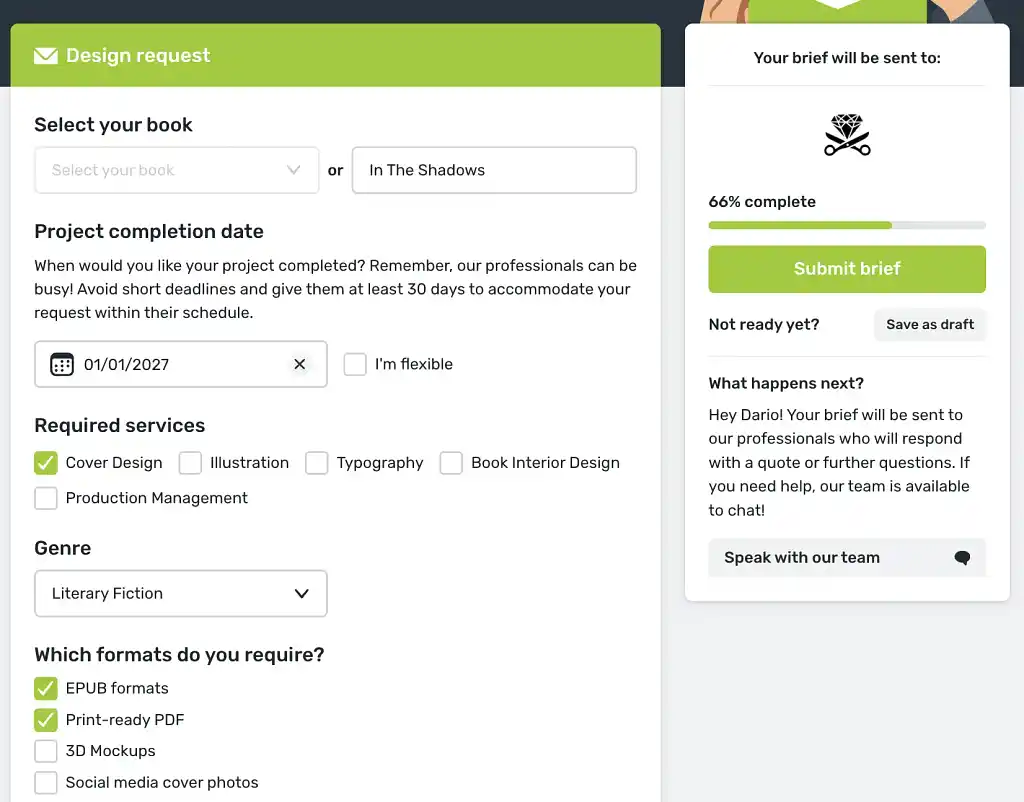 Briefing a freelancer on Reedsy