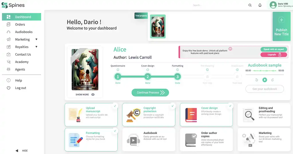 Spines Publishing dashboard