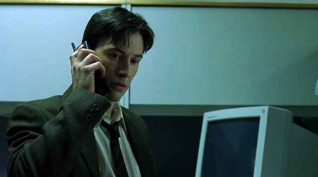 Neo in the Matrix answering the phone