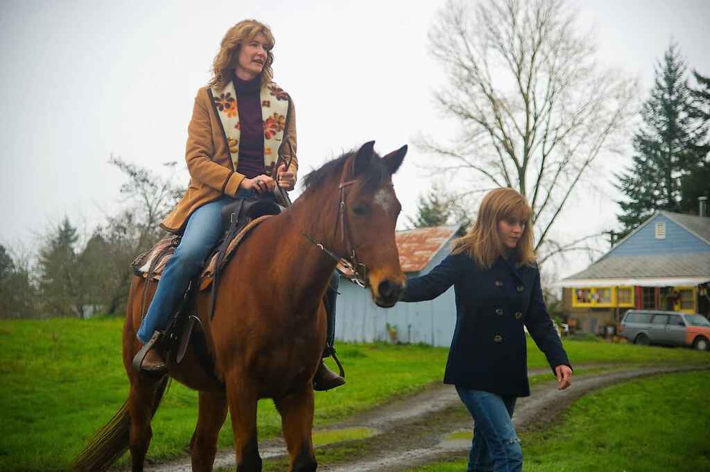 Character Cheryl Strayed and her mother on the horse in the movie Wild