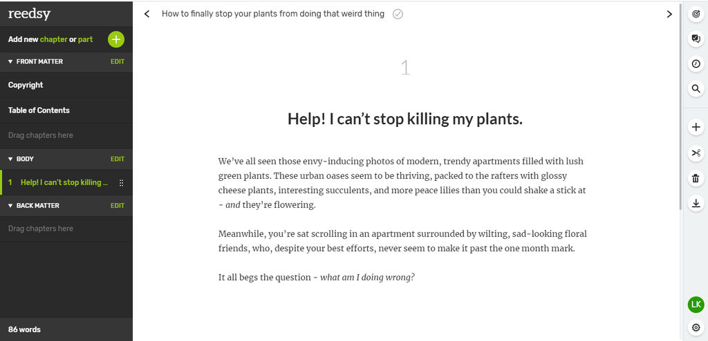 How to write an ebook - screenshot of the Reedsy Book Editor