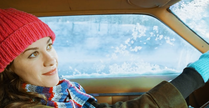 Scene from Alanis Morissette's Ironic music video, where she drives a car.