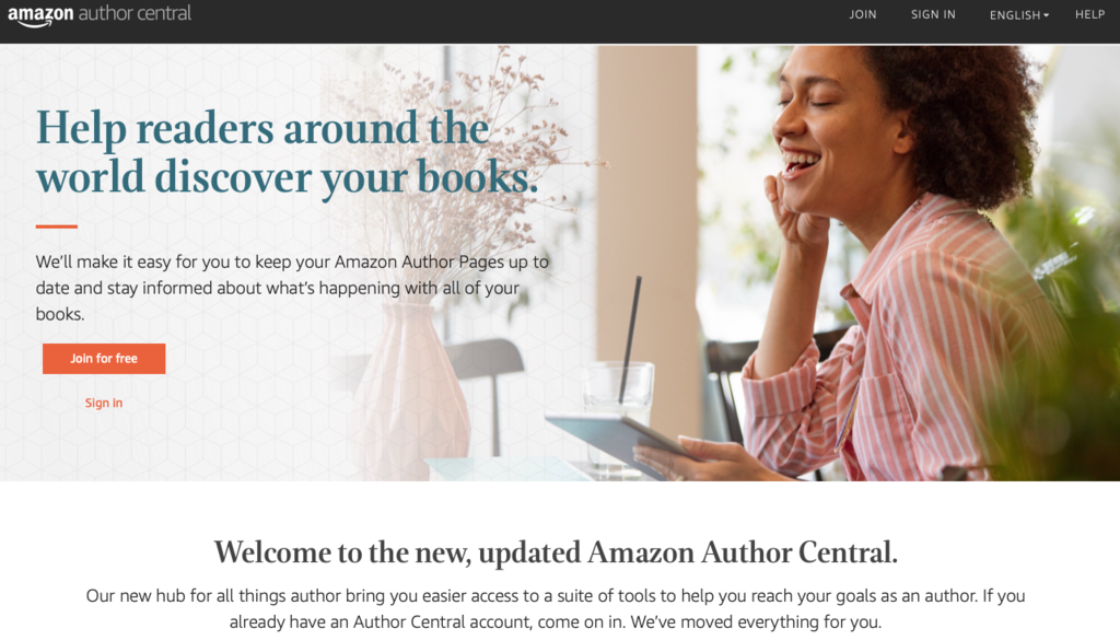 Screenshot of Amazon Author Central's homepage