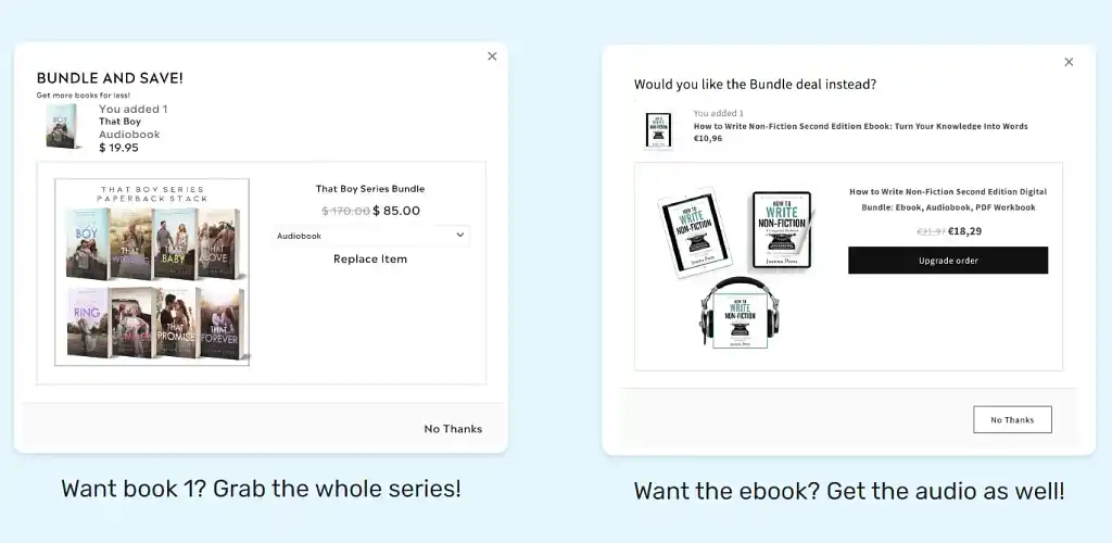 Example of an audiobook direct sale upsell