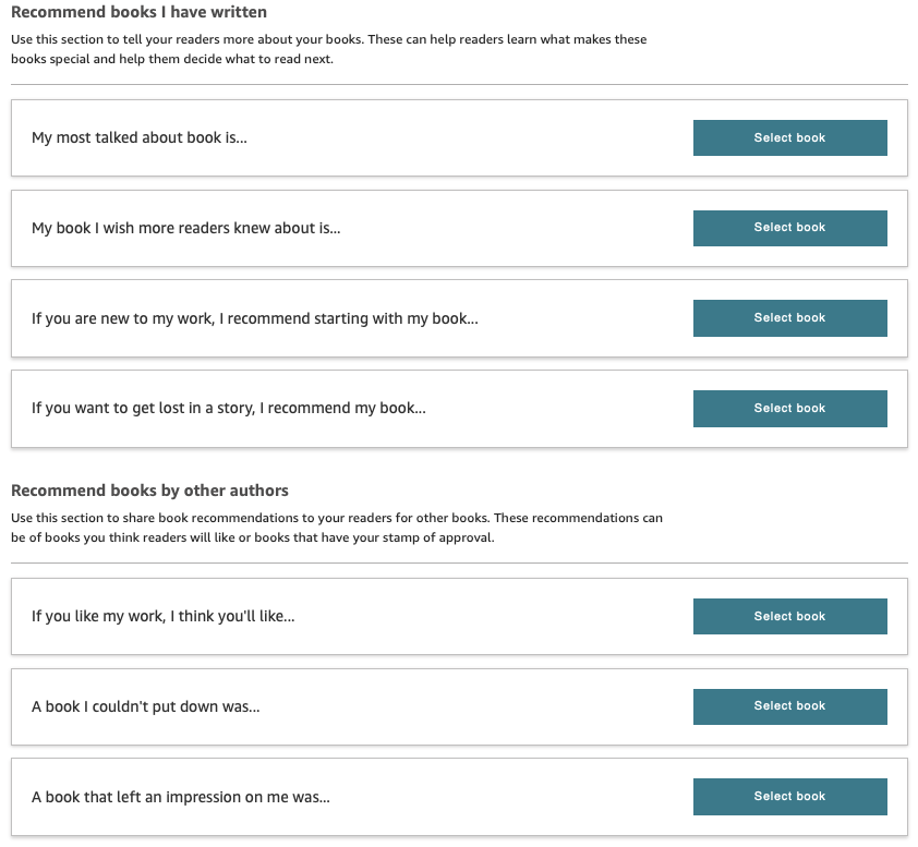Screenshot of Amazon's book recommendation prompt sentences