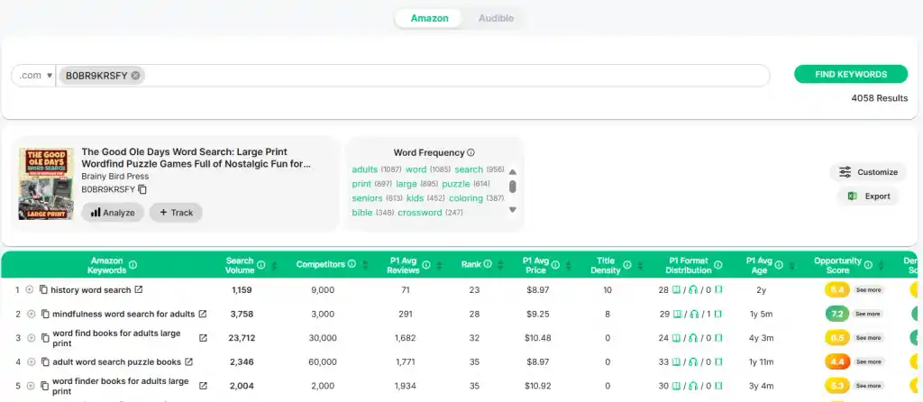 Finding keywords in bookbeam