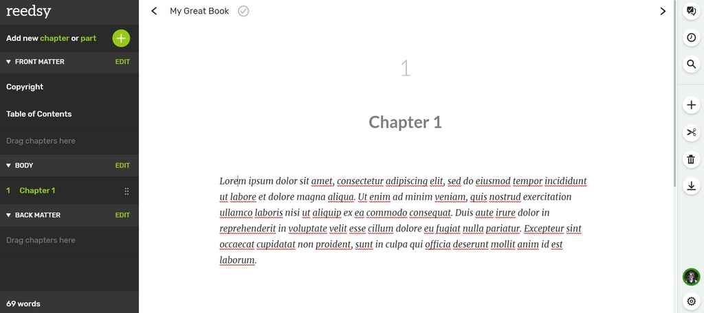 Book Writing Software | A sceenshot of text in the Reedsy Book Editor