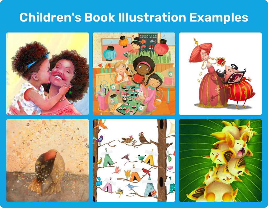 Examples of children's book illustrations by pro designers