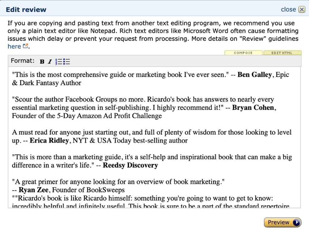 amazon book review sample