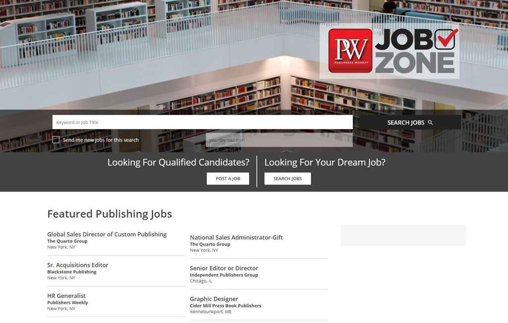 Book publishing jobs - screenshot of PW Jobzone listings