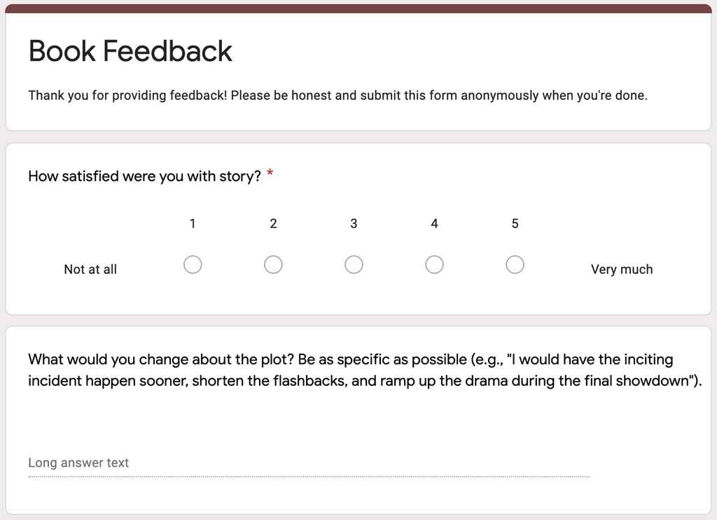 How to publish a book | Sample feedback form
