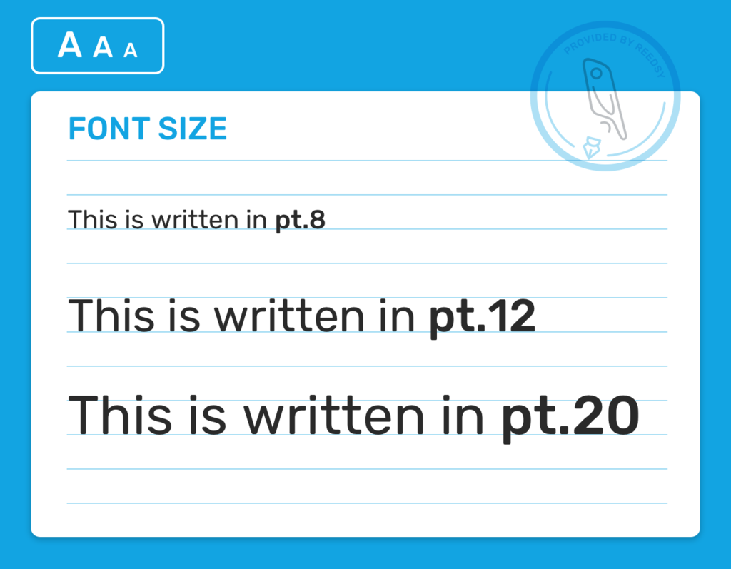 A comparison of font size 8, 12, and 20