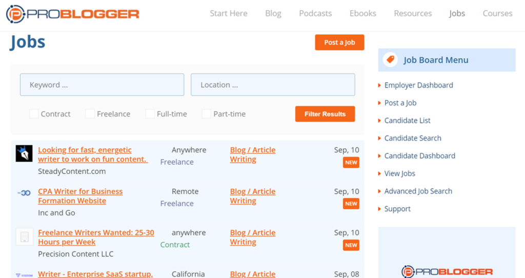 Freelance Writing Jobs on Problogger