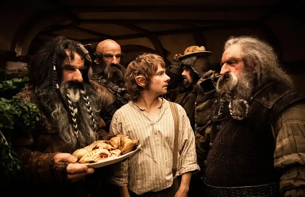 Bilbo and a group of dwarves from The Hobbit (2012)