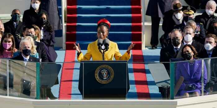 How to Publish a Poetry Book | Photograph of Amanda Gorman reading at Joe Biden's presidential inauguration