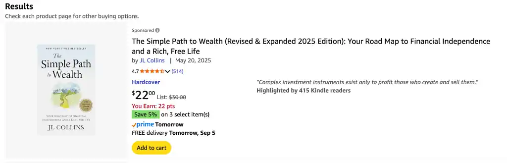 Sponsored Product in the search results on Amazon